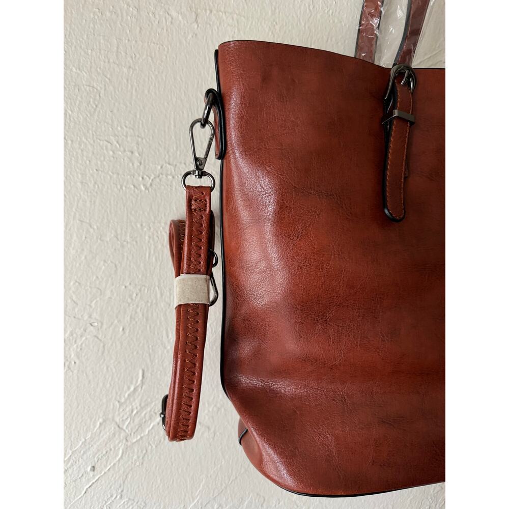 NWOT Faux Leather Tote with Removable Long Strap in Chocolate Brown - Picture 4 of 8